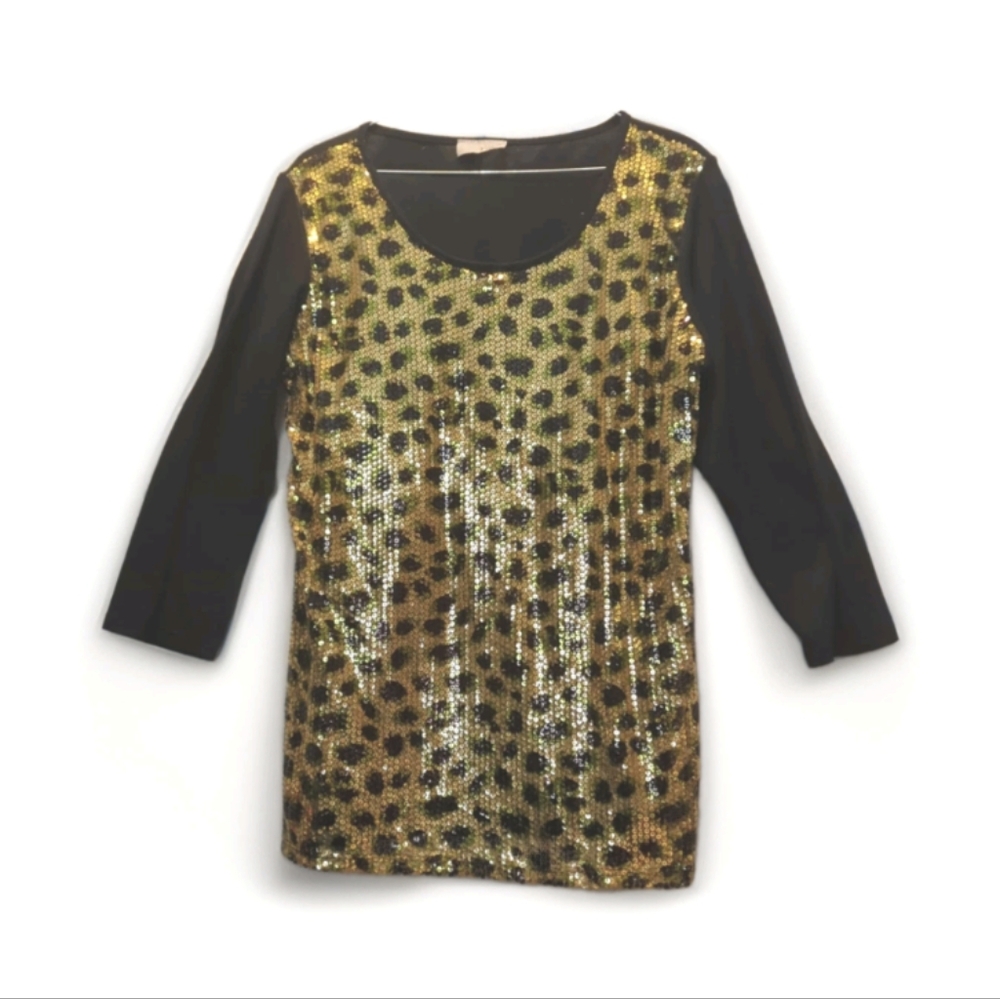 Vibe Womens Top SZ Small Knit Foil Metallic Gold/Black